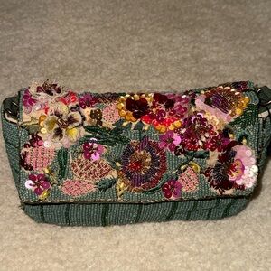 Green Floral Embroidered Clutch